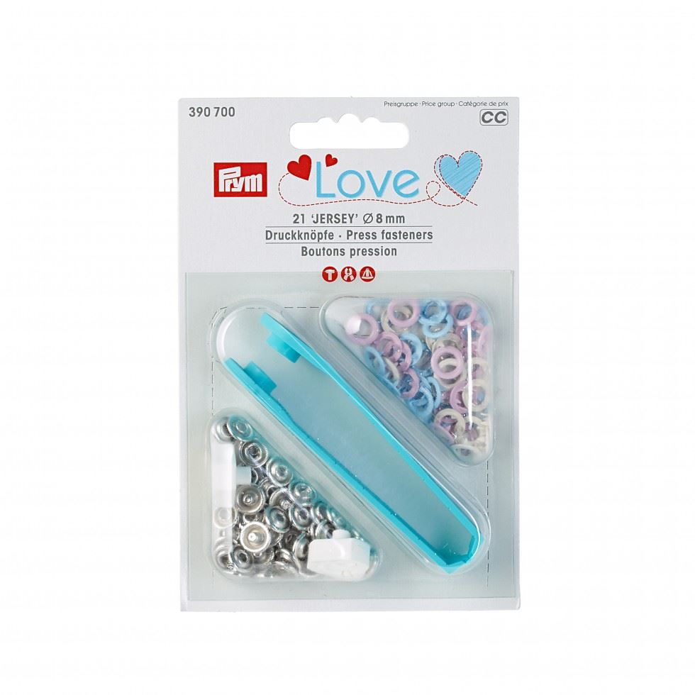 Prym Pale Pink/Light Blue/Pearl Love Metal Ring Snaps Press Fasteners