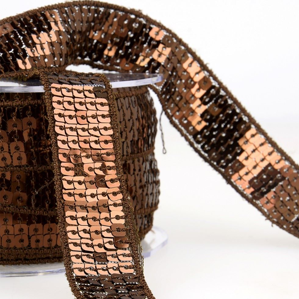 Stephanoise Sequin Trim Chocolate Brown
 