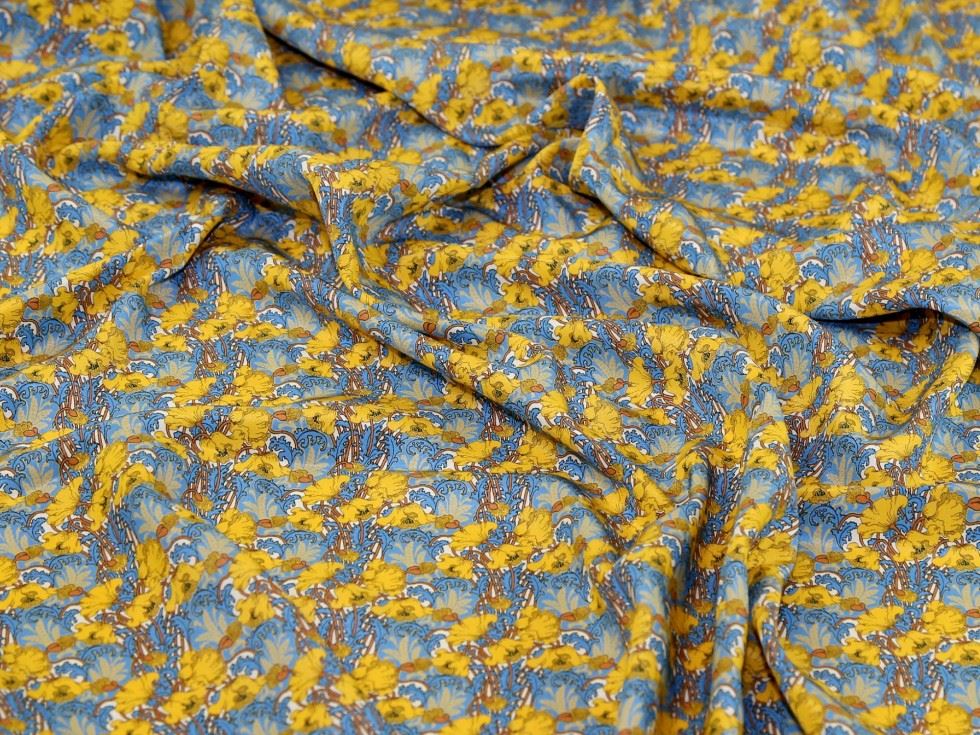 Liberty London Yellow & Blue Clementina Kensington Silk Crepe De Chine Fabric
