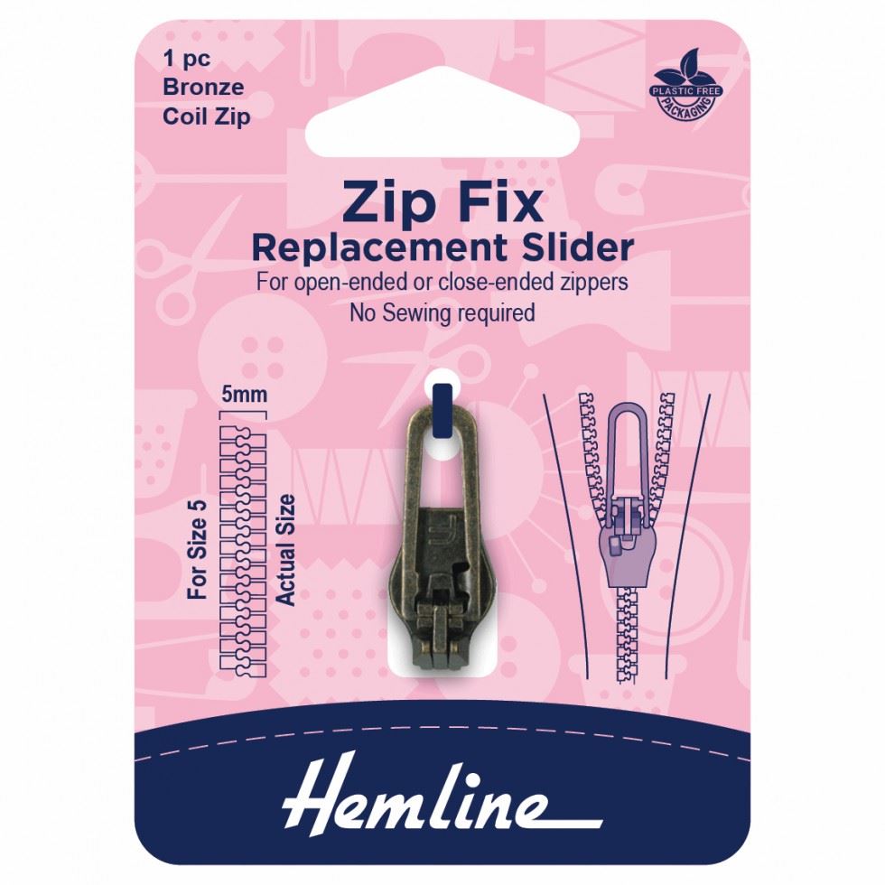 Hemline Bronze Zip Fix Replacement Slider For Coil