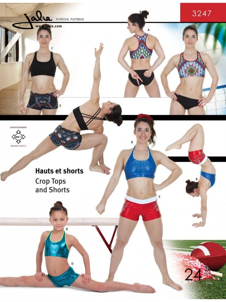 Jalie Girls Sewing Pattern 3247 Crop Tops & Gym Shorts