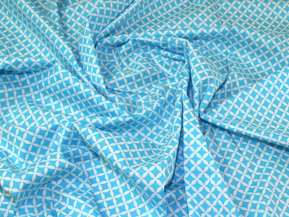 Deadstock 100% Cotton Poplin Fabric White on Turquoise
 