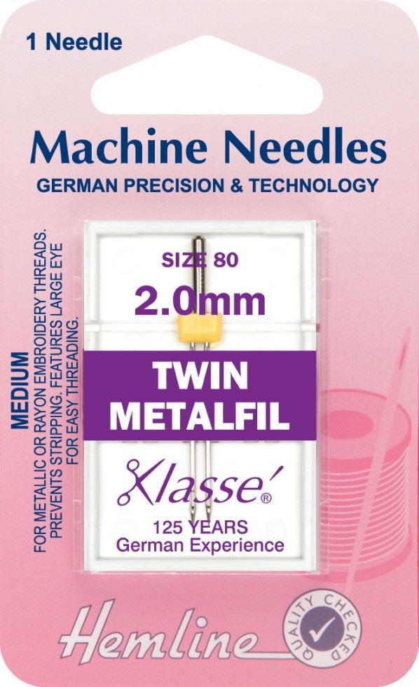 Hemline Twin Metalfil Machine Needles