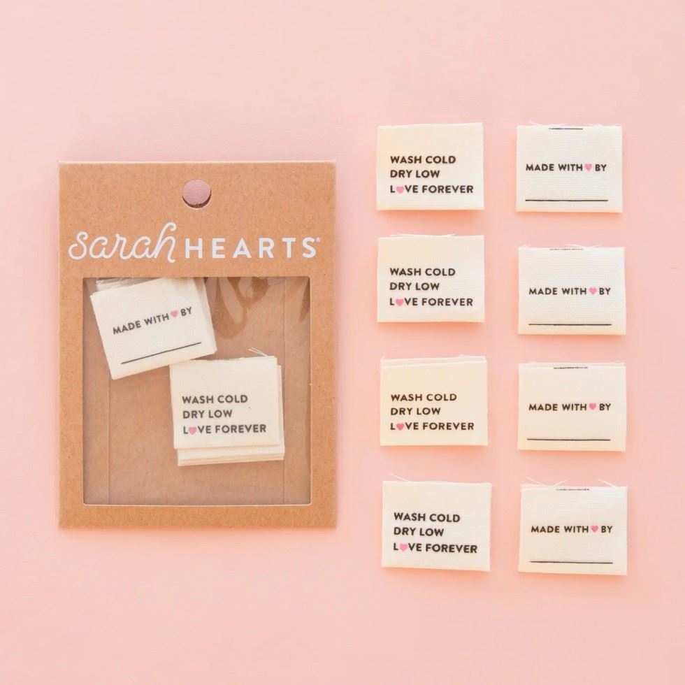 Sarah Hearts Wash Cold Dry Low Organic Cotton Woven Labels
 