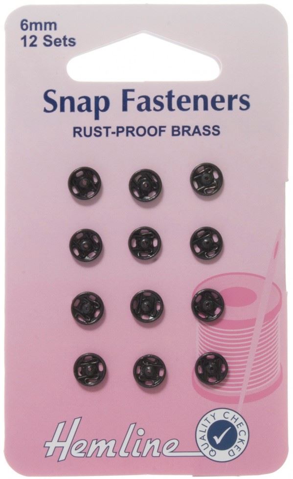Hemline Black Sew On Metal Snap Fasteners