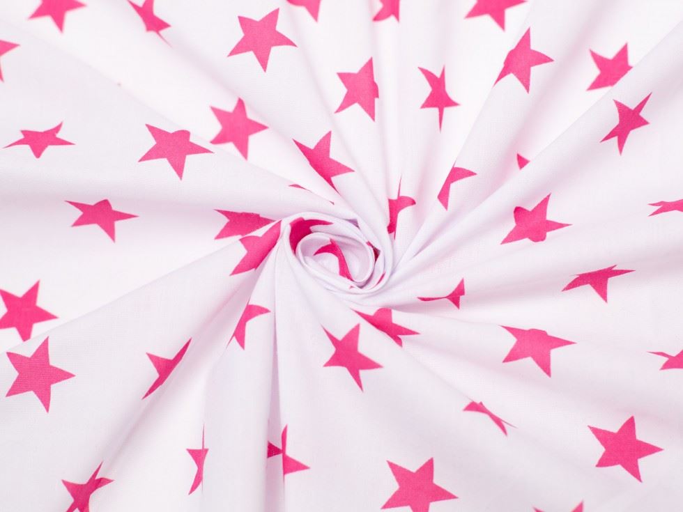 Minerva Core Range White & Cerise Pink Printed Polycotton Fabric