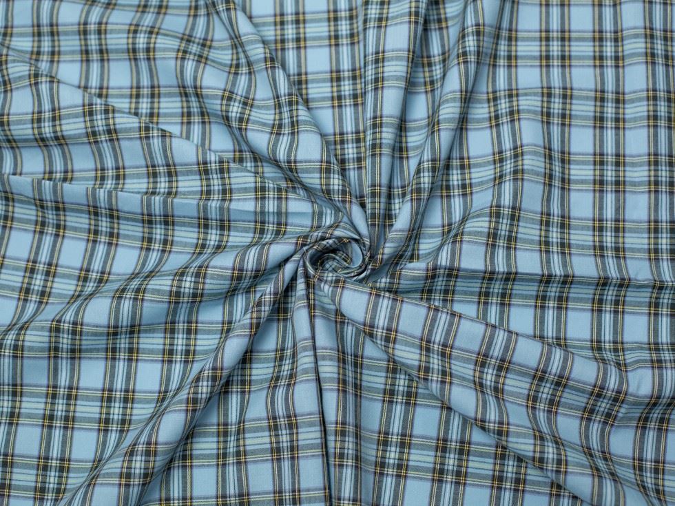 100% Cotton Shirting Fabric Sky/Bottle/Yellow
 