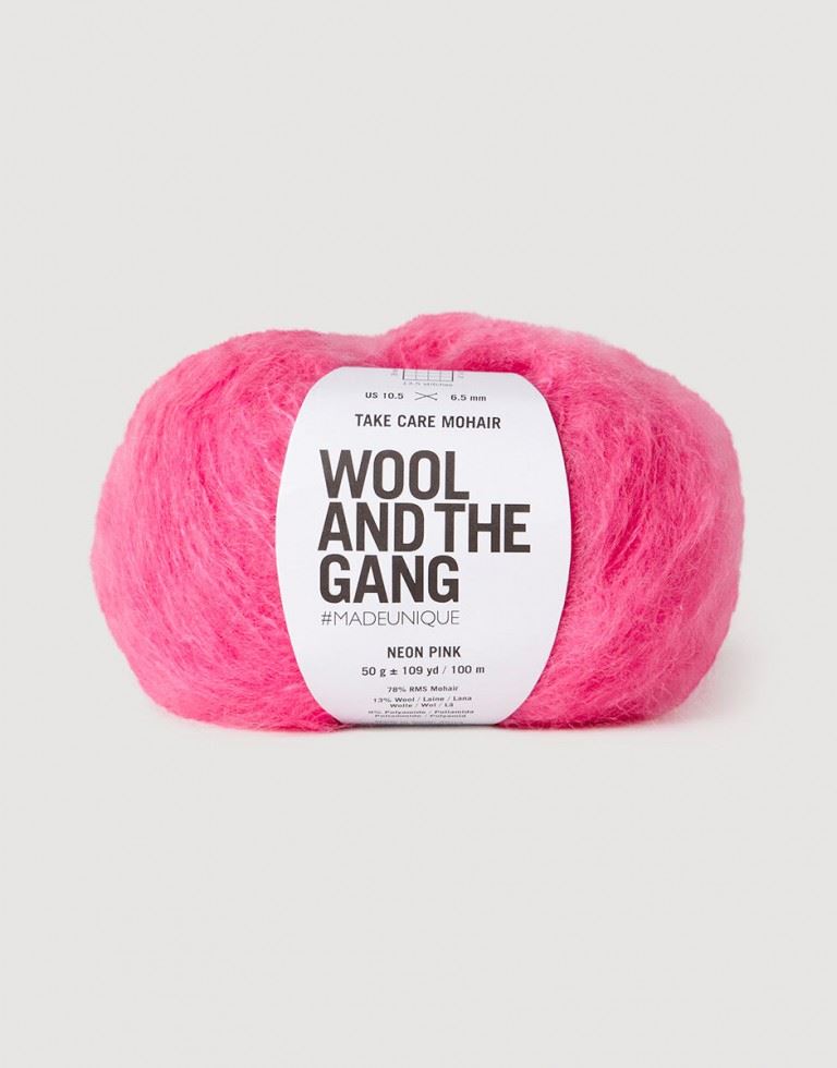 Wool and the Gang Take Care Mohair Aran Yarn Neon Pink