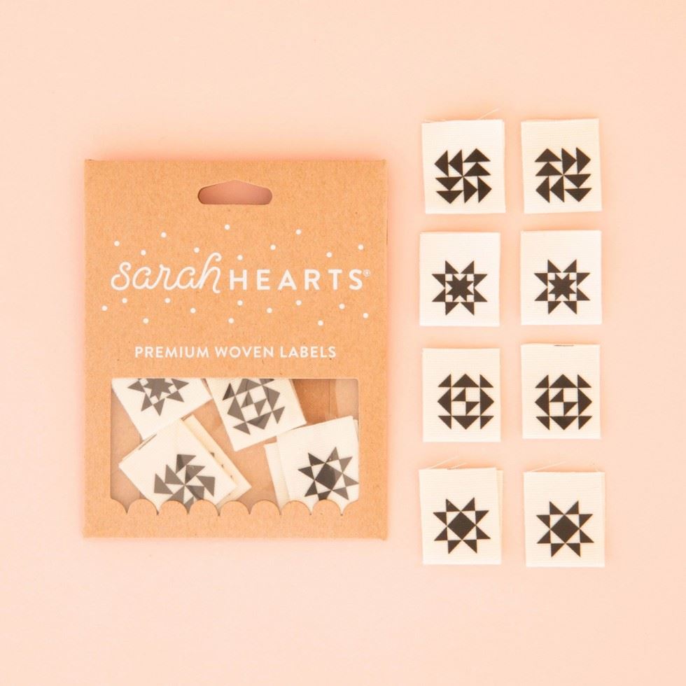 Sarah Hearts Black Quilt Block Multipack Organic Cotton Woven Labels
 
