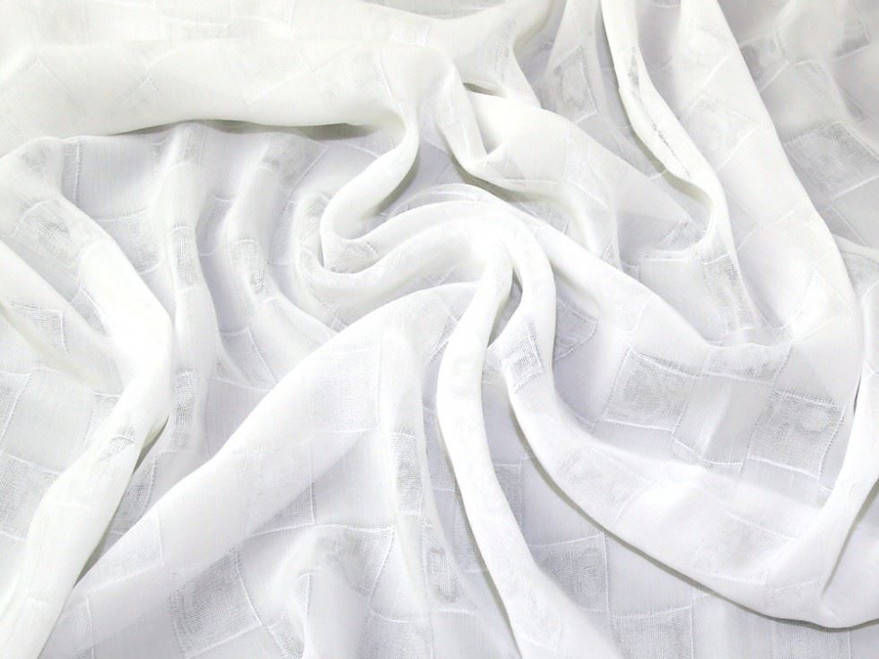White Deadstock Squares Voile Fabric