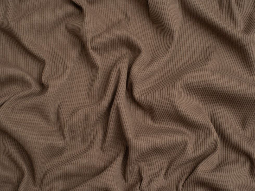 Minerva Core Range Cotton Rib Stretch Knit Fabric Dark Taupe