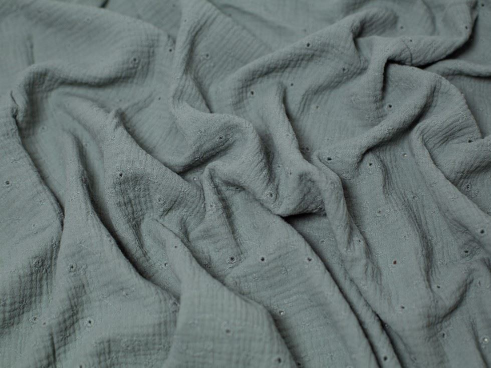 Green Embroidered Cotton Double Gauze Fabric