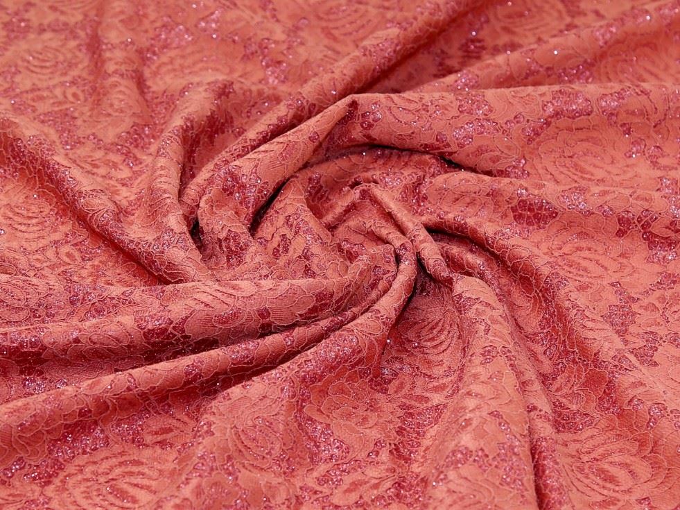 Rose Deadstock Glitter Satin Lace Fabric