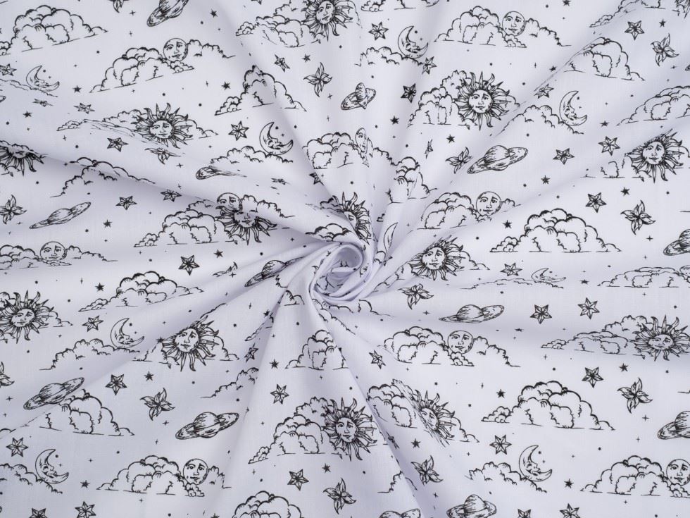 White Printed Polycotton Fabric