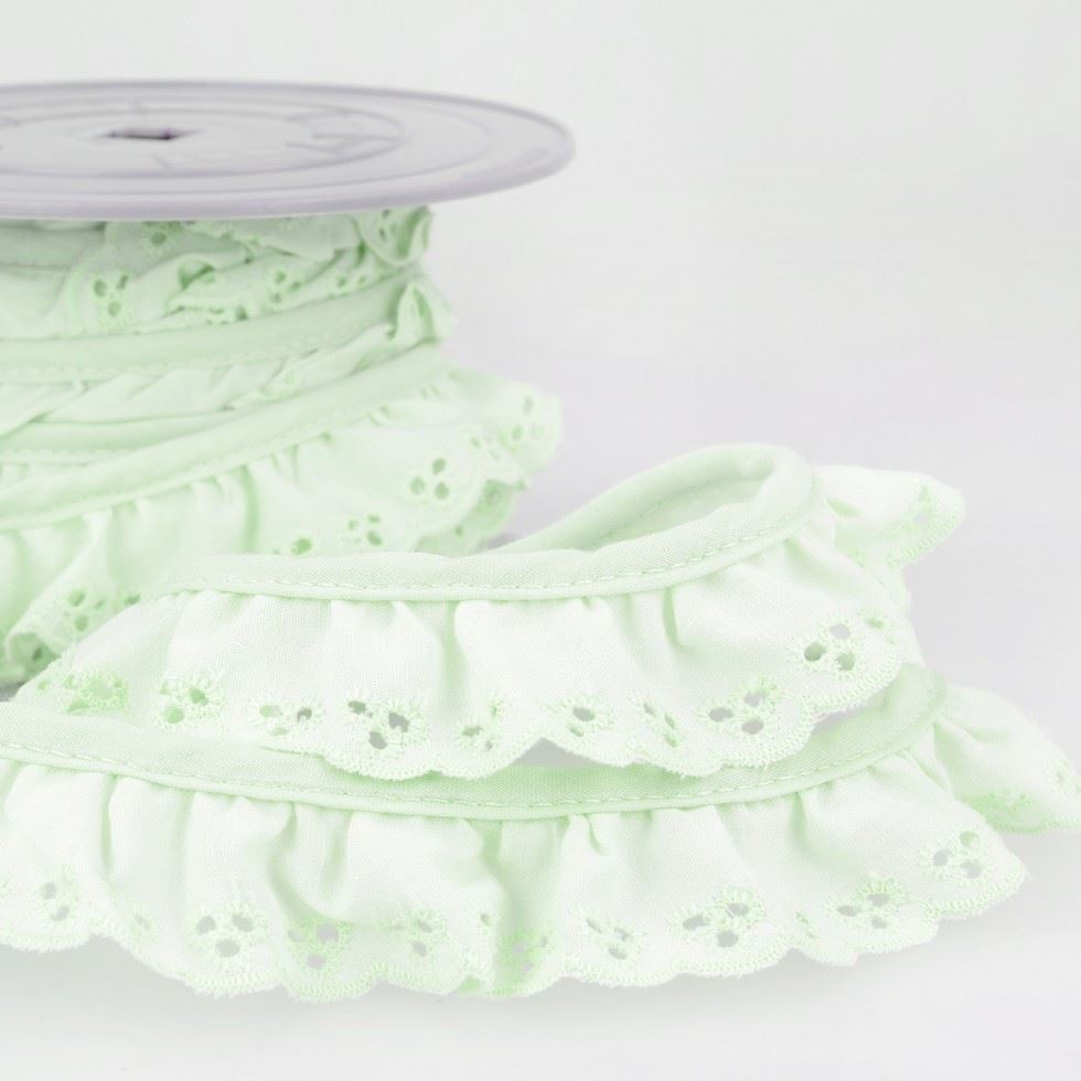Stephanoise Broderie Anglaise Gathered Lace Trim Nile Green