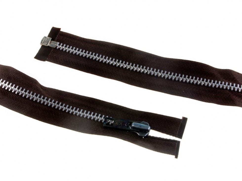 YKK Silver Metal Open End Zips Brown
