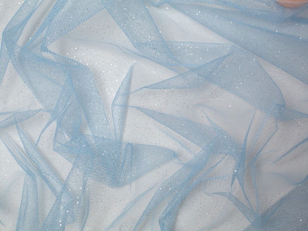 Minerva Core Range Glitter Tulle Net Fabric Blue
 