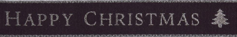 Berisfords Happy Christmas Ribbon Charcoal