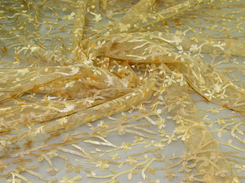 Lemon Deadstock Embroidered Lace Tulle Fabric