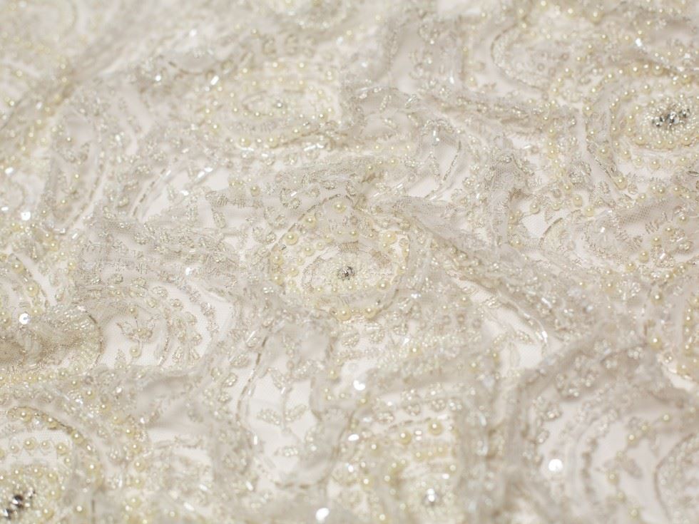 Minerva Core Range Charlotte Beaded Lace Fabric Ivory
 