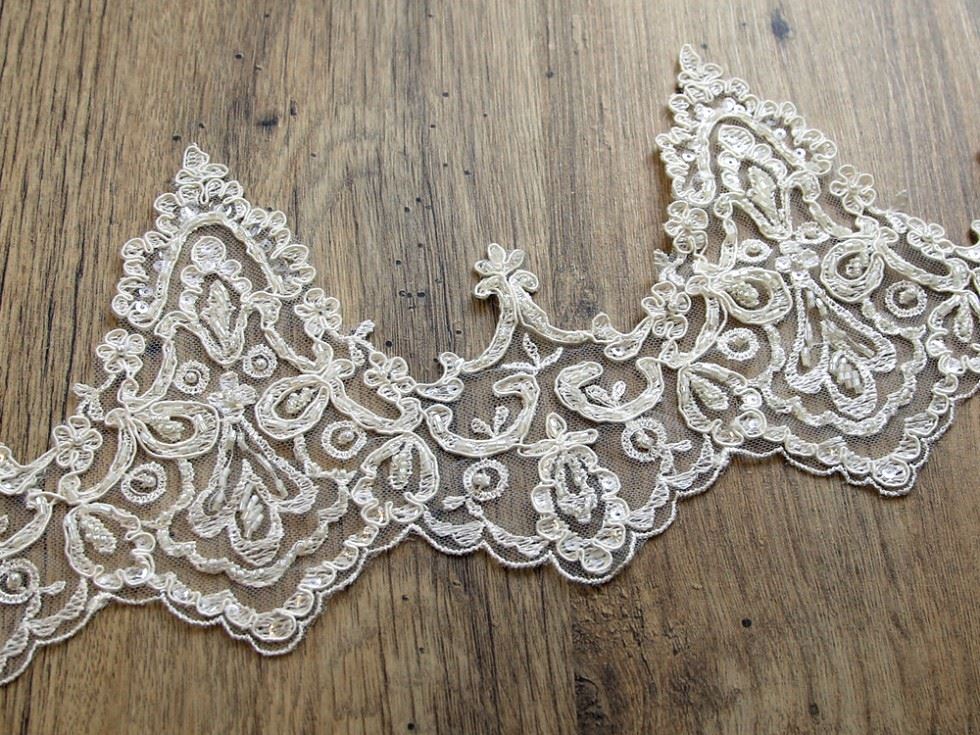 Zara Beaded Lace Trim Ivory