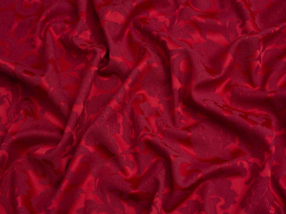 Red Deadstock Baroque Stretch Woven Jacquard Fabric