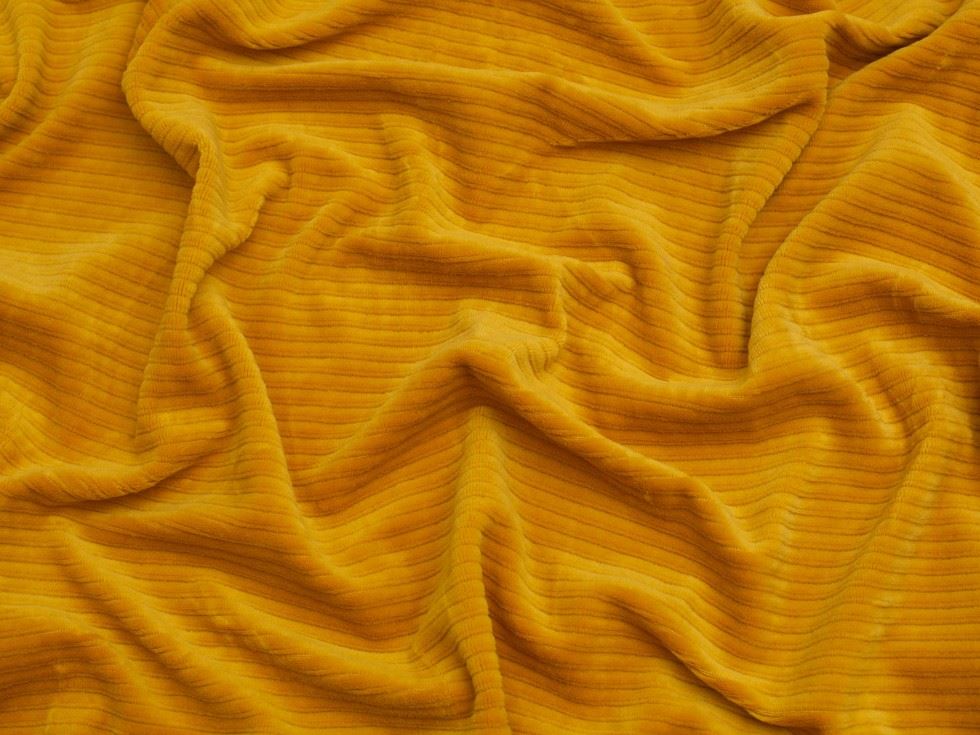 Minerva Core Range Ochre 8 Wale Velour Rib Stretch Knit Cord Fabric