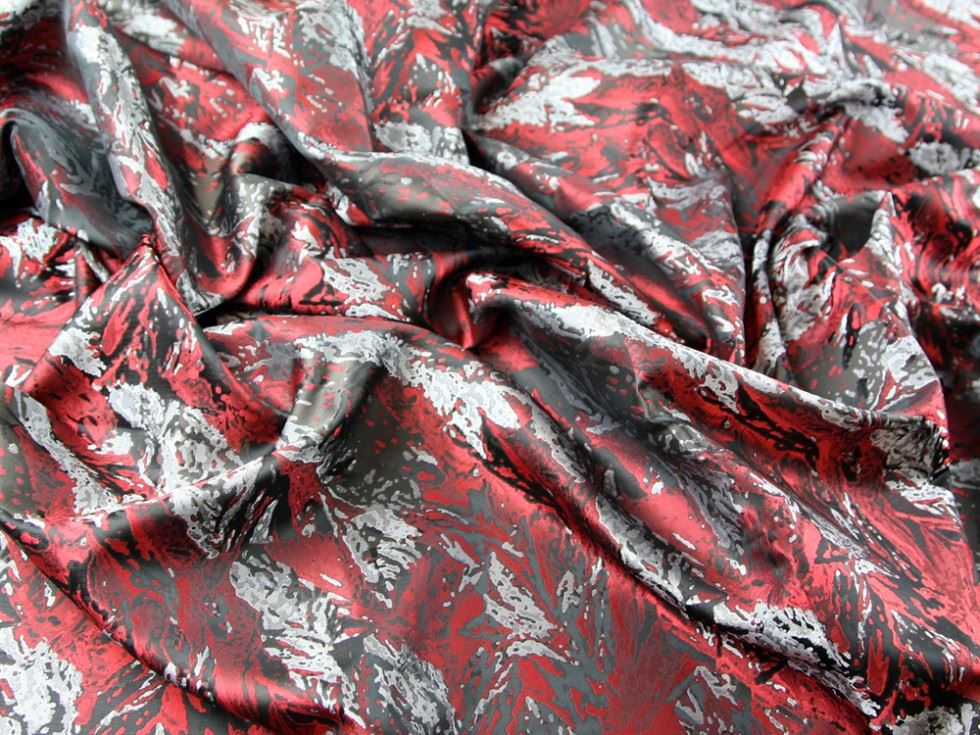 Red & Silver Deadstock Woven Brocade Fabric