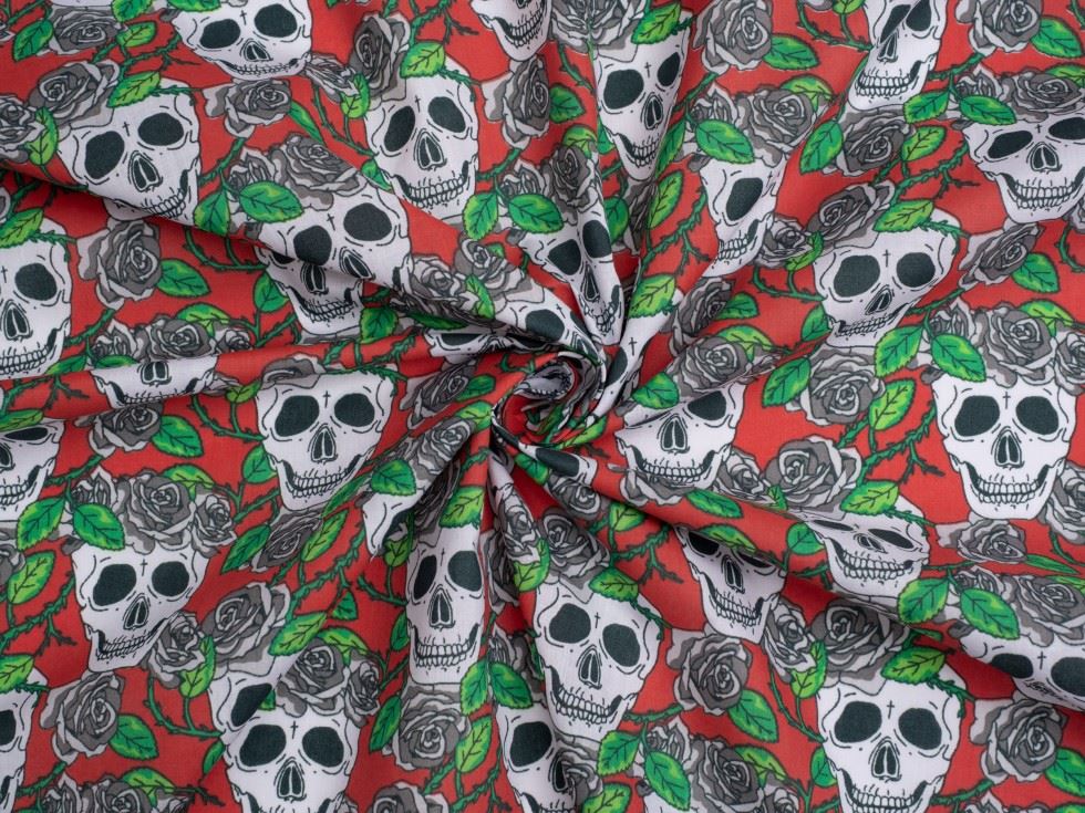 Red Printed Polycotton Fabric