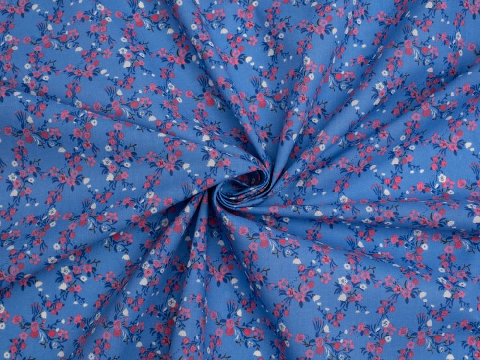 Blue Printed Polycotton Fabric
