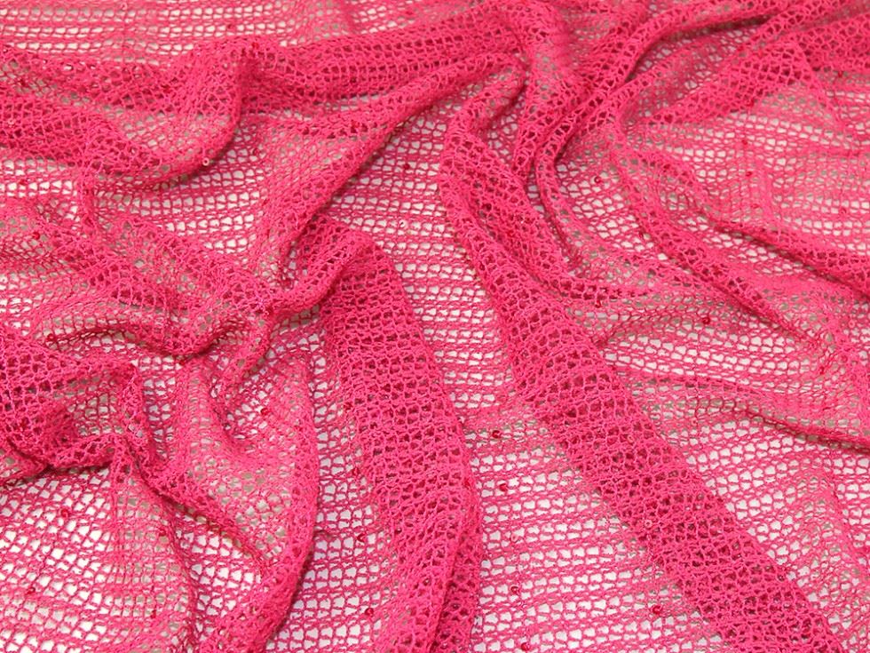 Cerise Pink Deadstock Sequin Lace Fabric