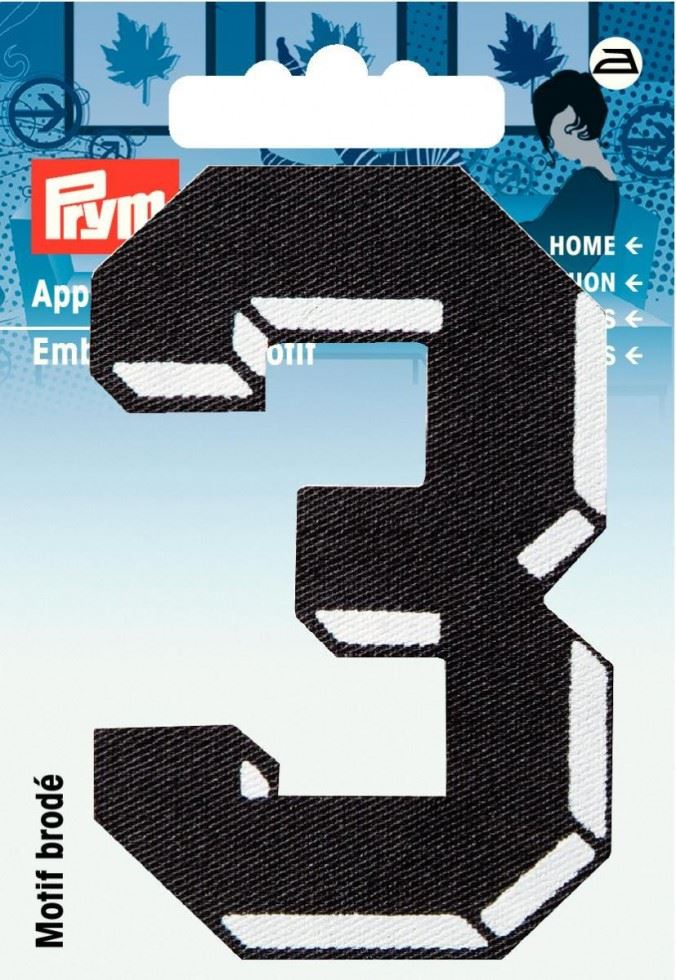 Prym Number Patch Motif Small Number 3 - Black
 