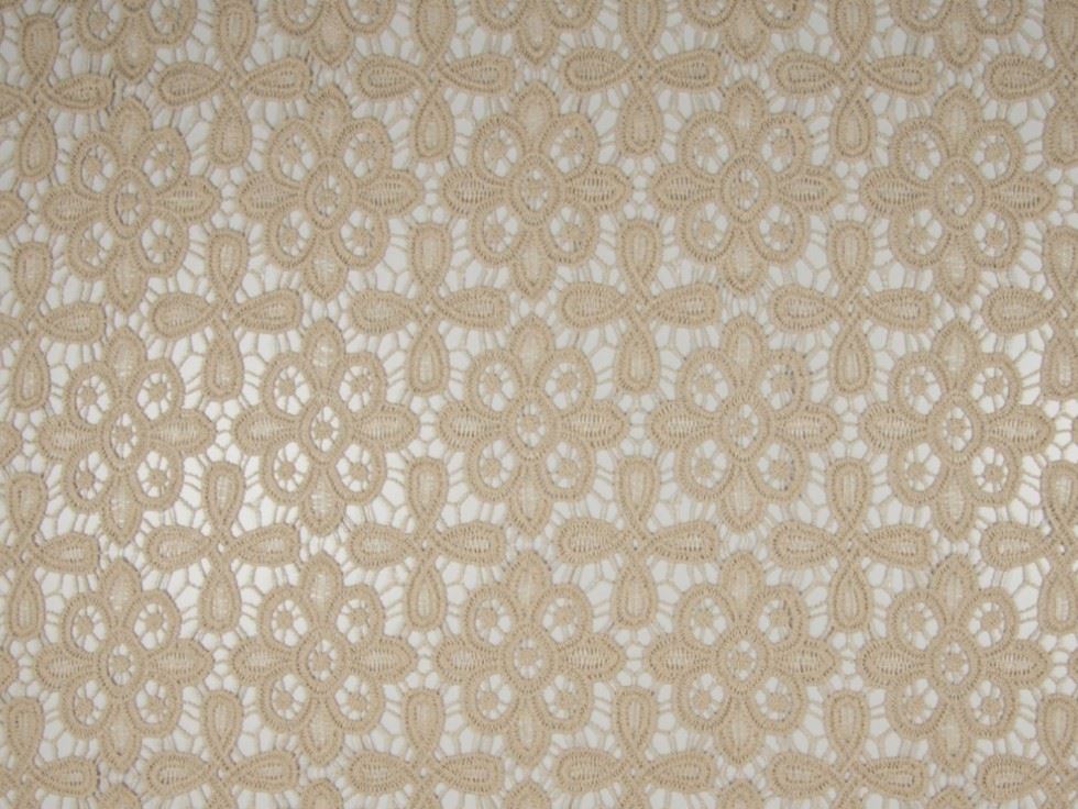 Deadstock Embroidered Lace Fabric Camel
 