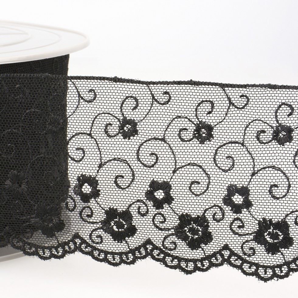 Stephanoise Black Embroidery Tulle Lace Trim