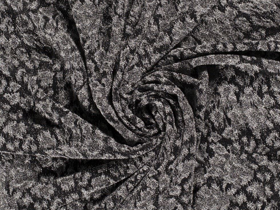 Metallic Textured Stretch Knit Fabric Silver on Black
 