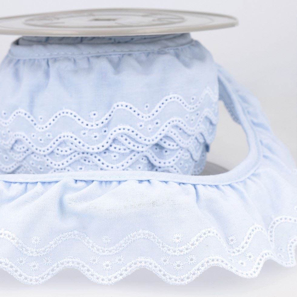 Stephanoise Eyelet Gathered Lace Trim Sky Blue
 