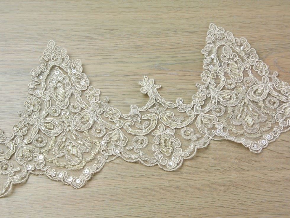 Zara Beaded Lace Trim Cappuccino