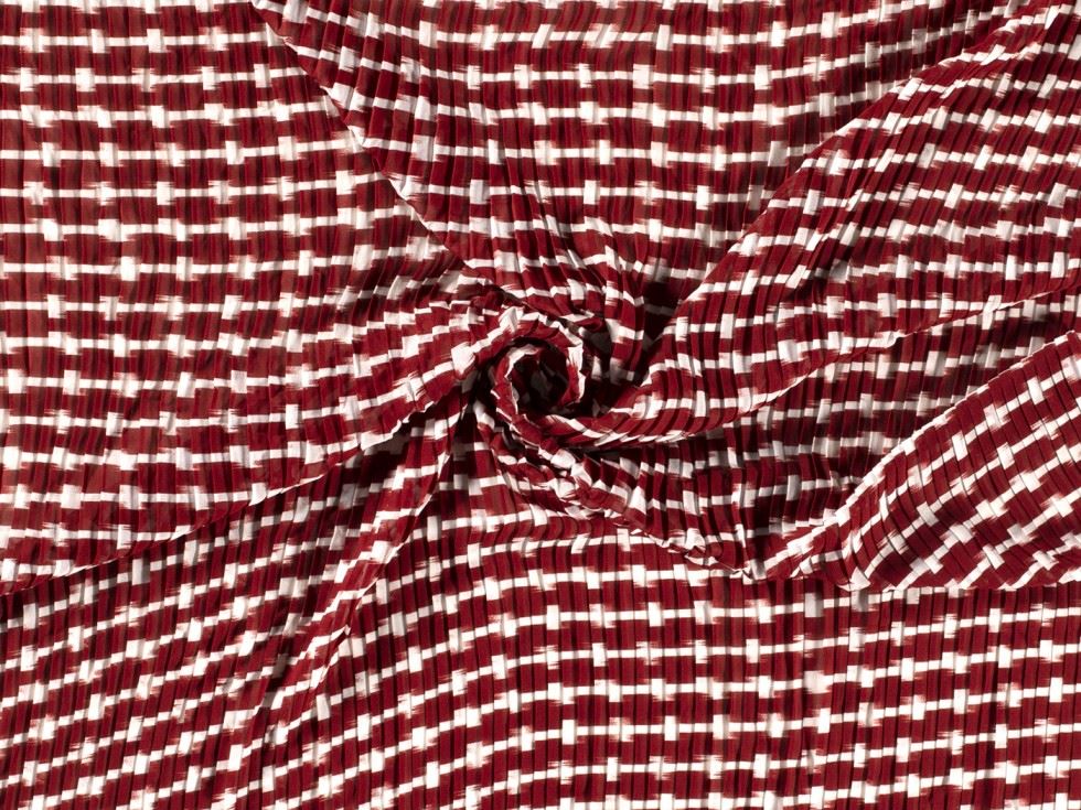 Pleated Chiffon Plisse Fabric Red
 