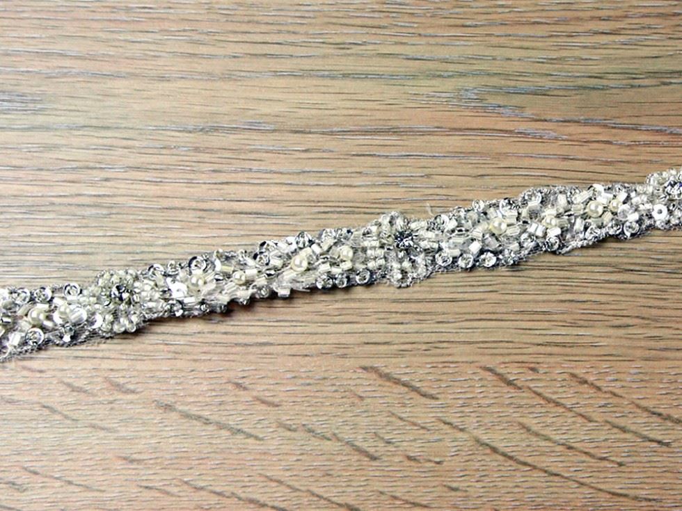 Ivory & Silver Crystal Diamante Lace Trim