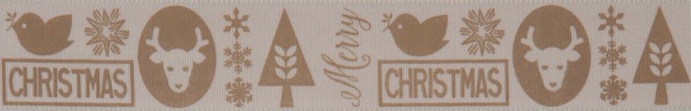 Berisfords Christmas Motif Ribbon Oatmeal