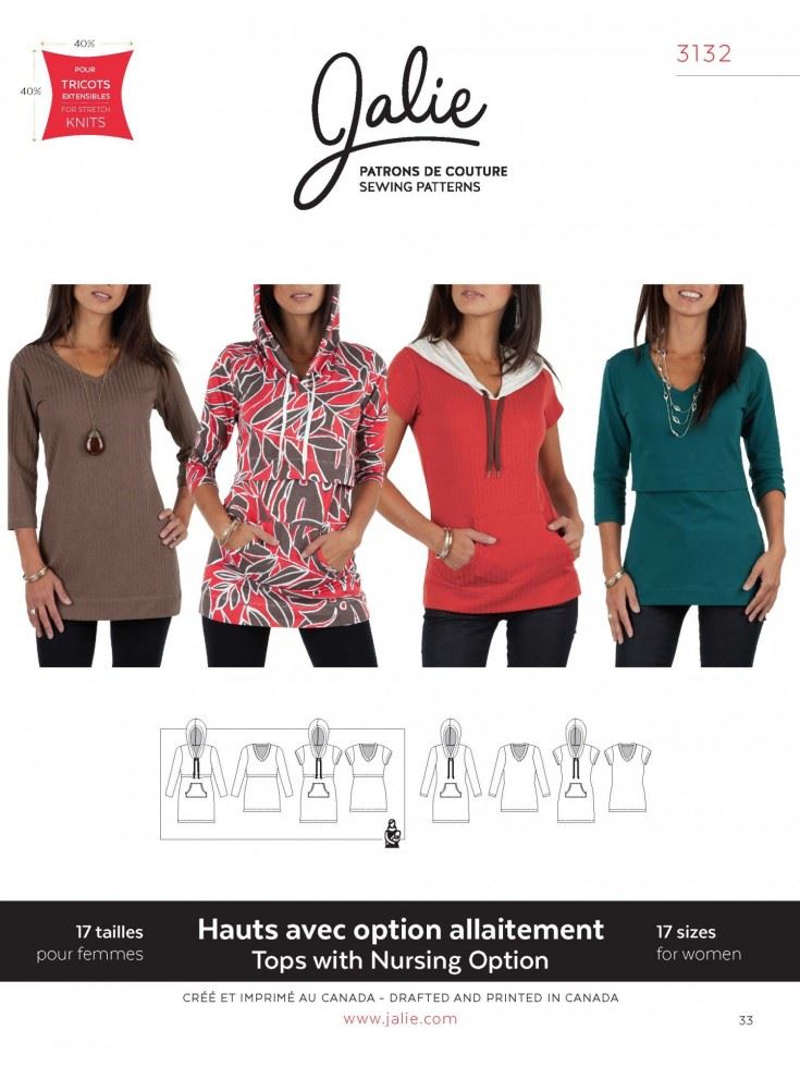 Jalie Women's Sewing Pattern 3132 Tops With Nursing Option
