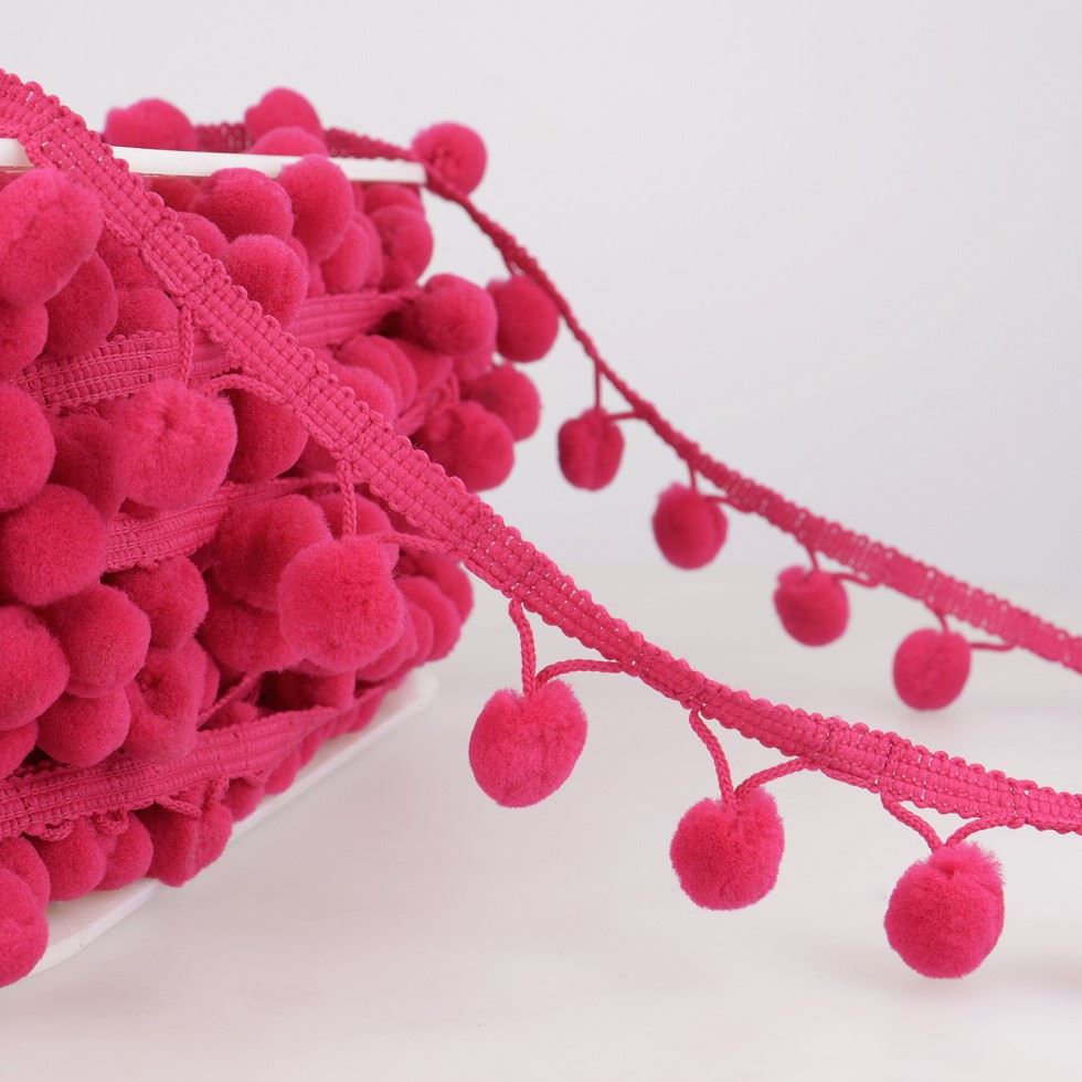 Stephanoise Pom Pom Trim Fuchsia Pink
 