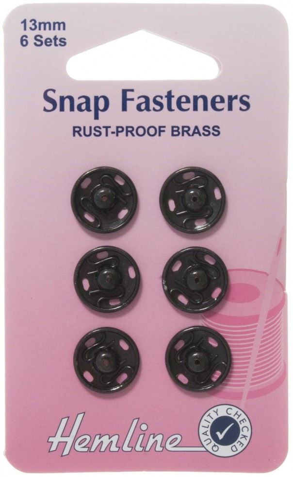 Hemline Black Sew On Metal Snap Fasteners