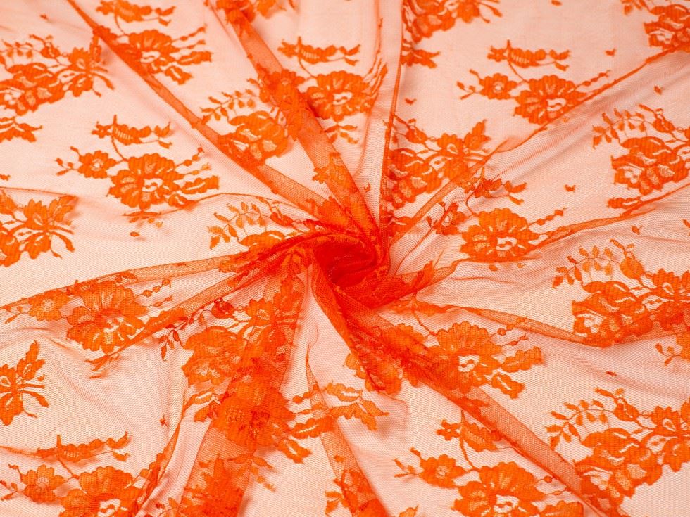 Orange Deadstock Chantilly Tulle Lace Fabric
