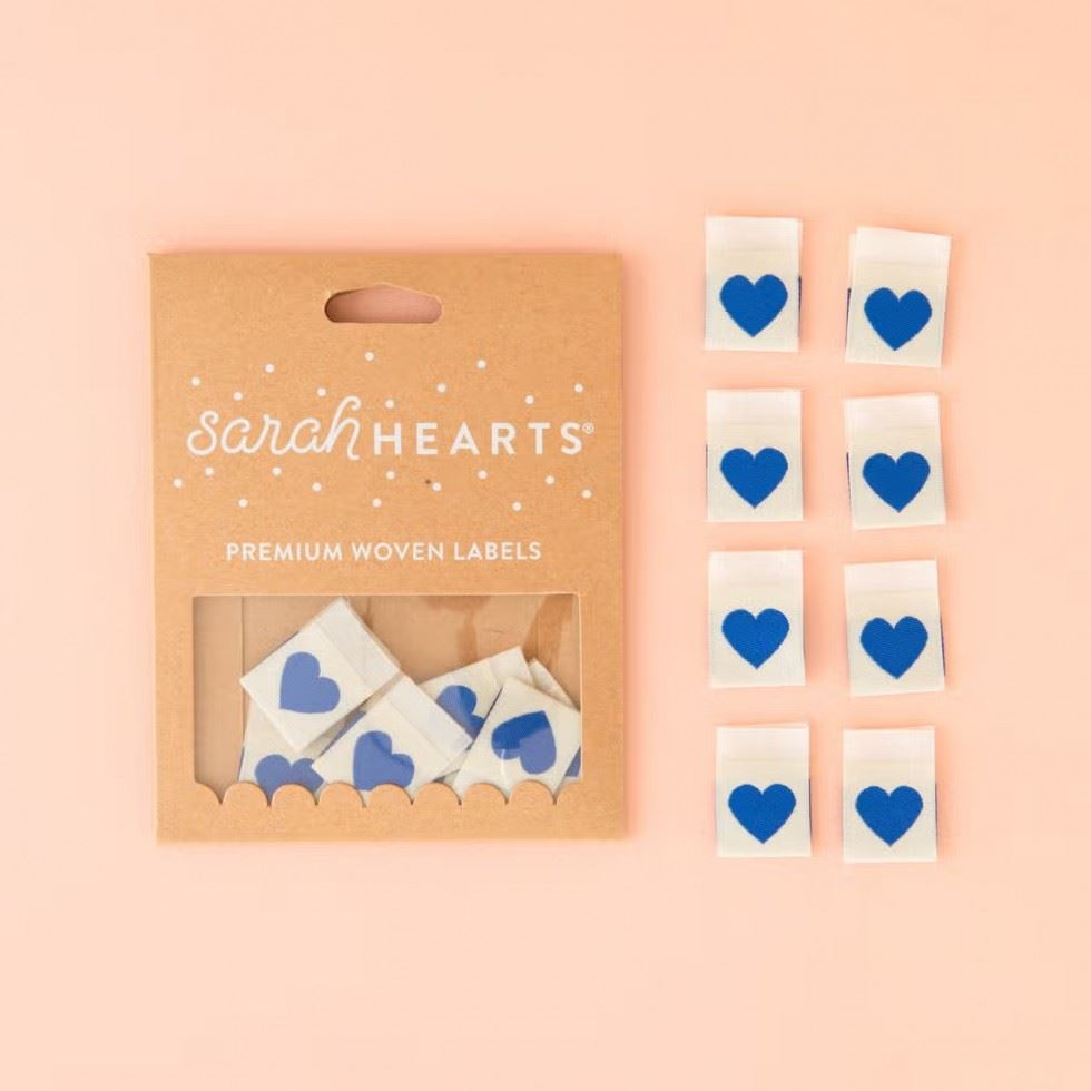 Sarah Hearts Heart Woven Labels Blue
 