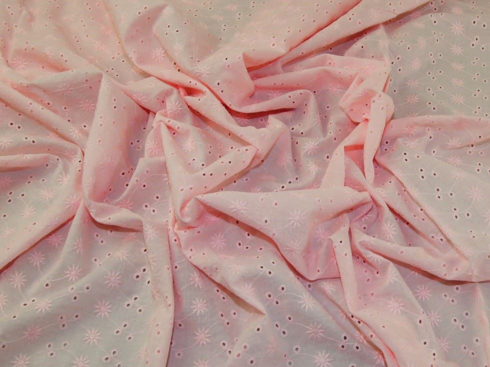 Pink Deadstock Embroidered Cotton Fabric