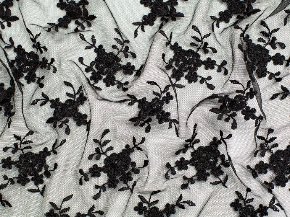 Minerva Core Range Embroidered Tulle Lace Fabric Black