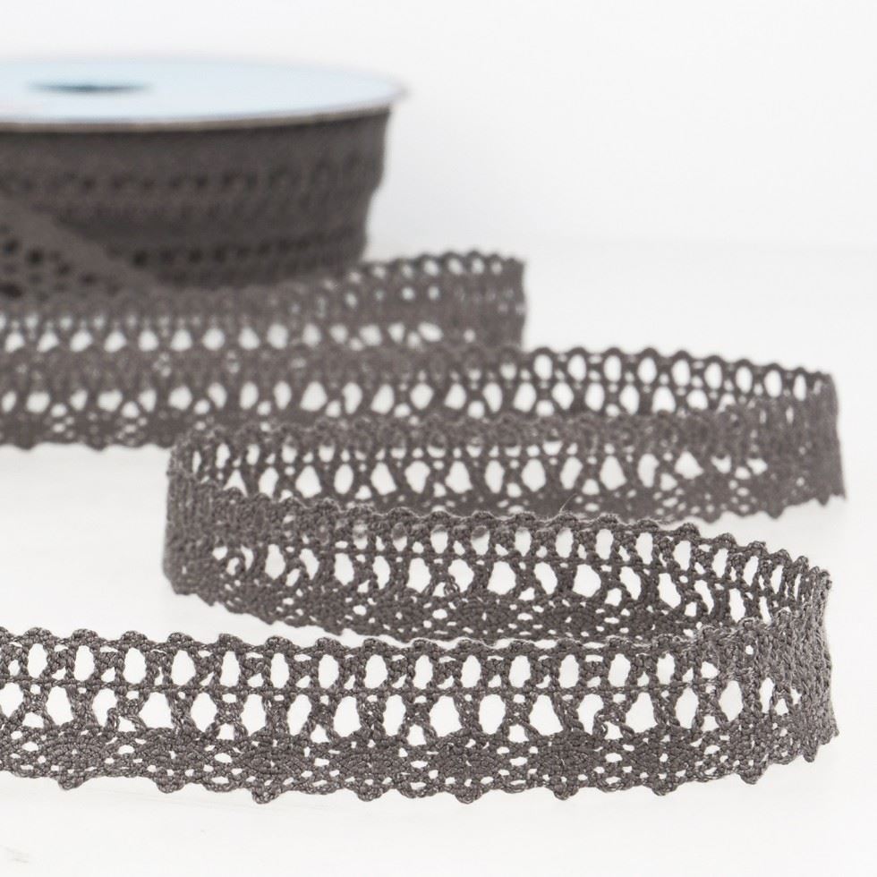 Stephanoise Cotton Lace Trim Dark Grey