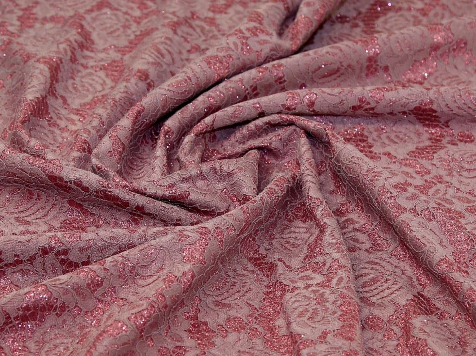 Mauve Deadstock Glitter Satin Lace Fabric