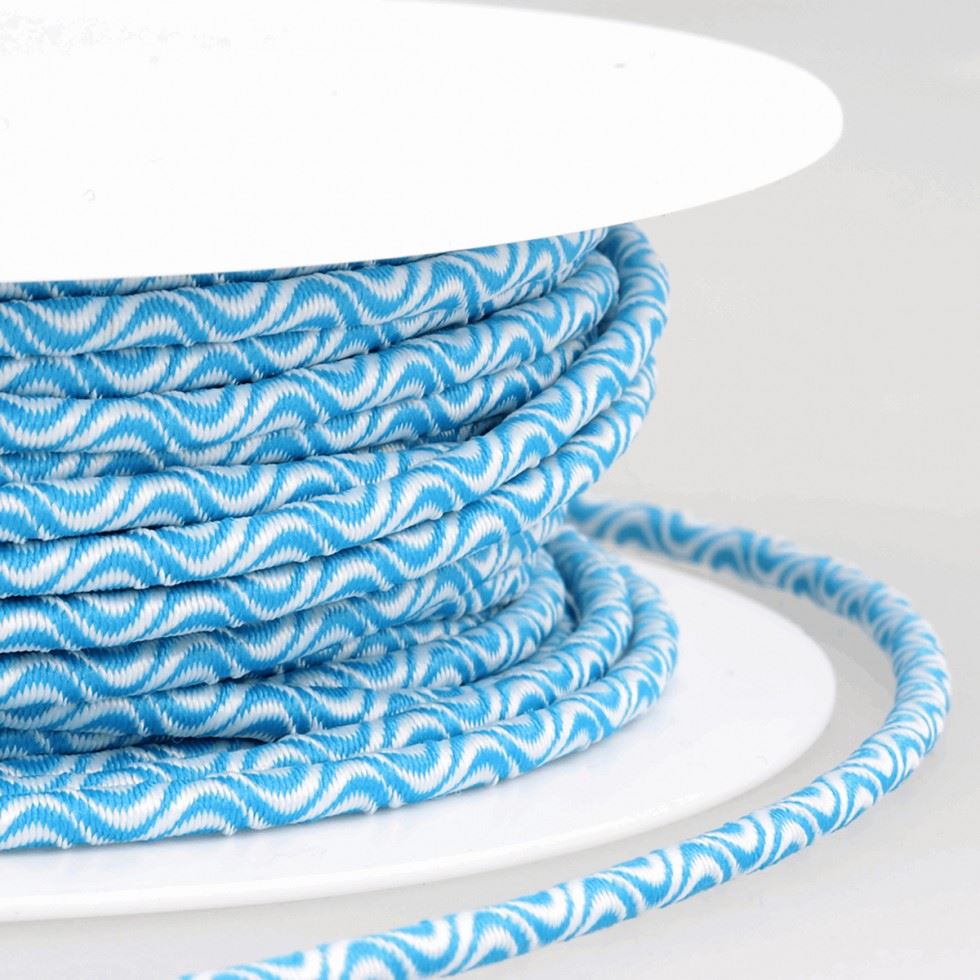 Stephanoise Wave Patterened Round Elastic White & Turquoise
 
